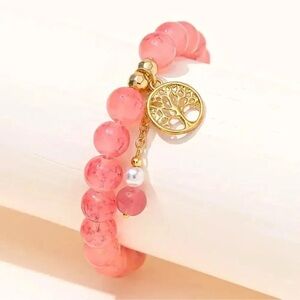 Pink Tree Life Beads Bracelet